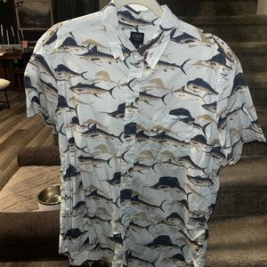 J. Crew Light Blue Marlin Print Short-Sleeve Button-Up Shirt
